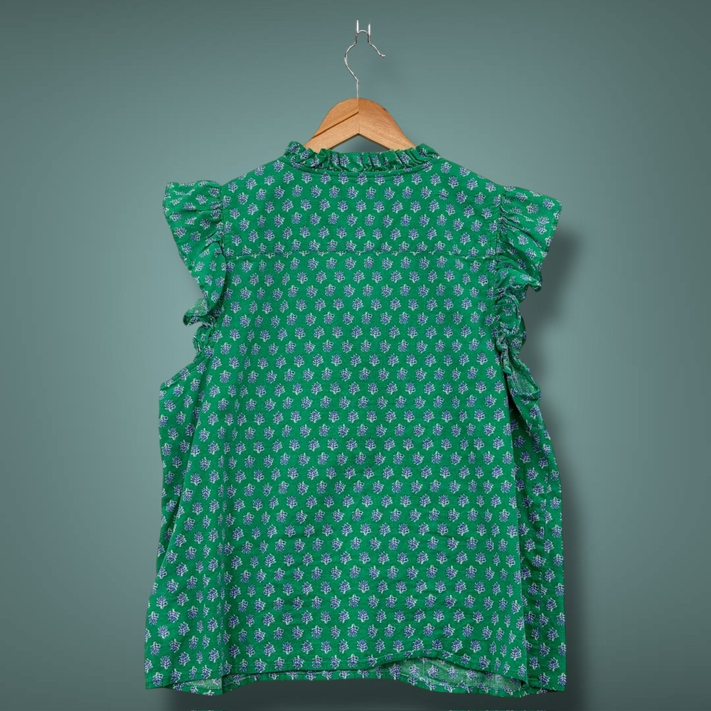 J. Crew Green Ruffle Sleeveless Blouse L - Picture 2 of 4